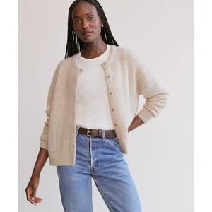 Jenni Kaine Hayes Crewneck Cardigan Sand color Sz XS fuzzy Wool Alpaca blend